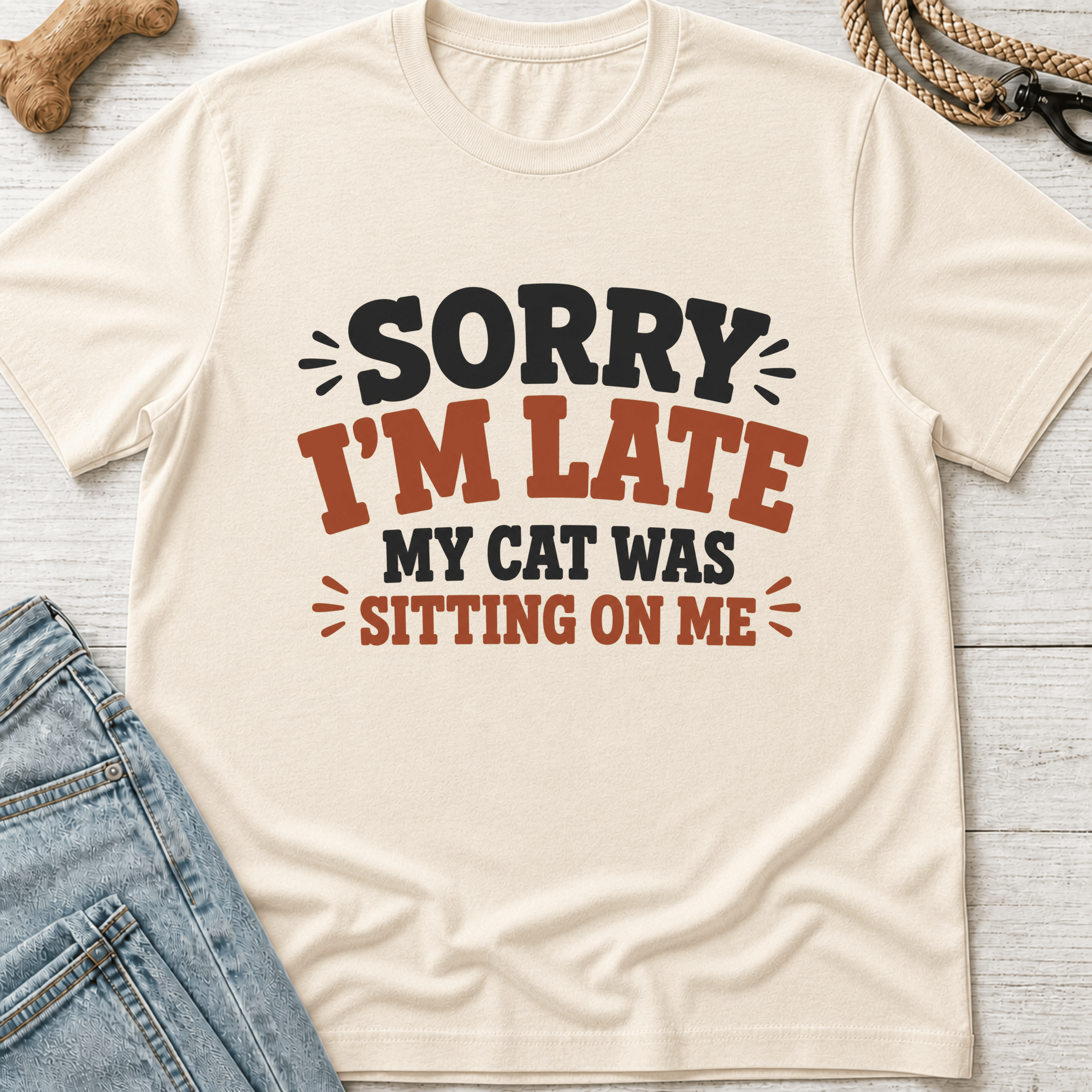 Sorry I'm Late. Cat Sitting On Me T-Shirt